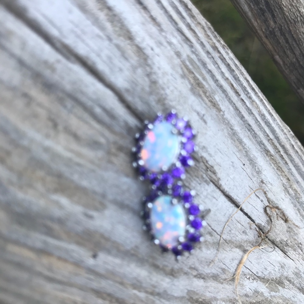 Opal and amethyst earrings.